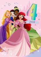 Verjaardagskaart 4 jaar Disney prinsessen